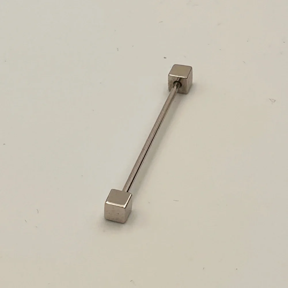 Vintage Silver Tone Minimalist Cube End Barbell Collar Bar Mens Tie Screw